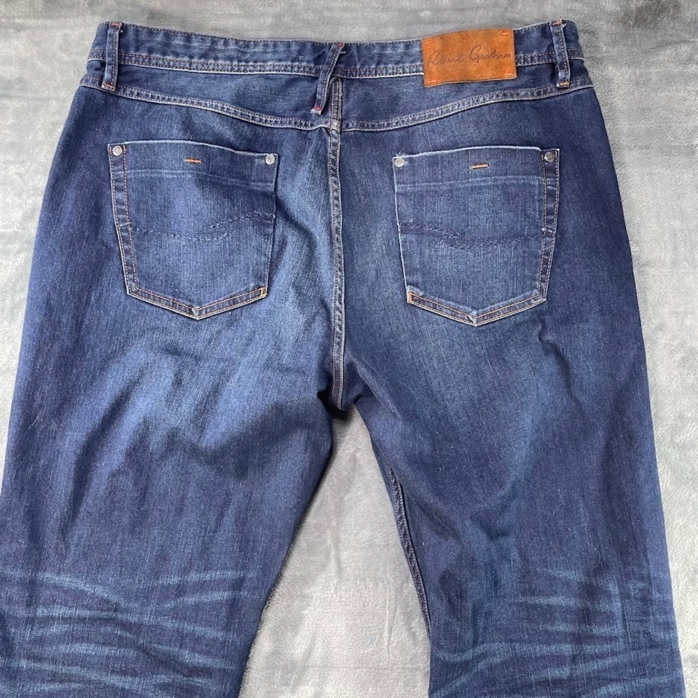 Robert Graham Classic Yates Jeans Mens 38x35 Blue Dark Wash Straight Denim Pants - Picture 5 of 10